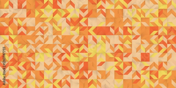 Obraz Warm-Toned Geometric Mosaic with Depth: Vibrant Orange and Yellow Triangle Pattern