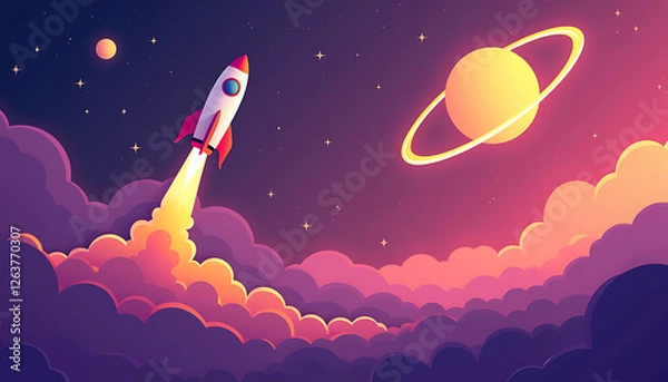 Fototapeta Rocket launching into cosmic space background