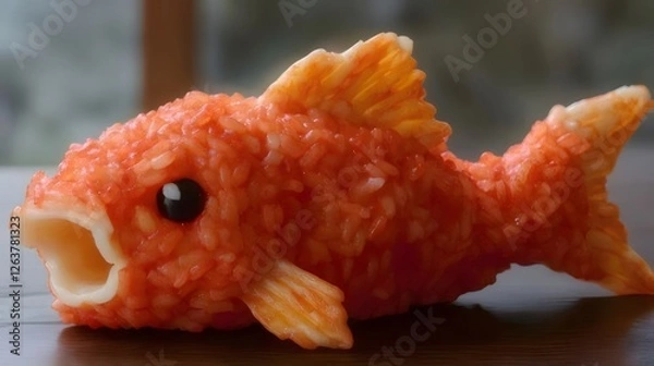 Obraz Adorable red rice sculpted into a goldfish shape.