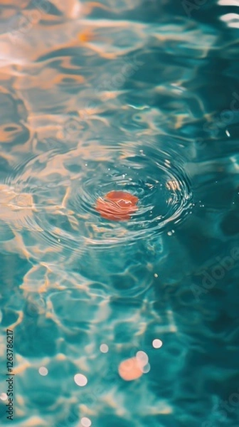 Fototapeta Ripples form around a fallen leaf floating on the surface of a tranquil pool of water on a sunny day