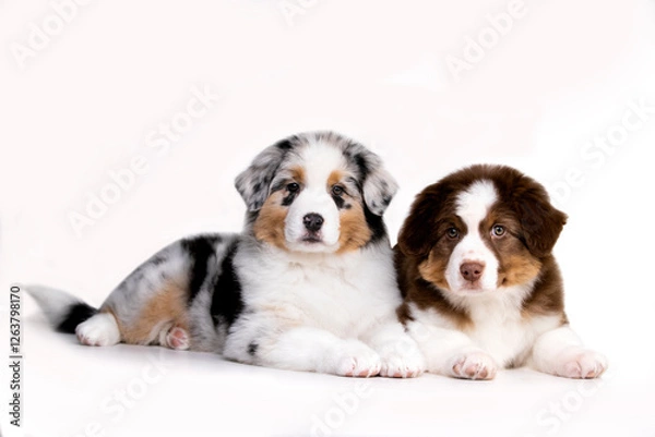 Fototapeta aussie puppy, 3 months old, neutral background
