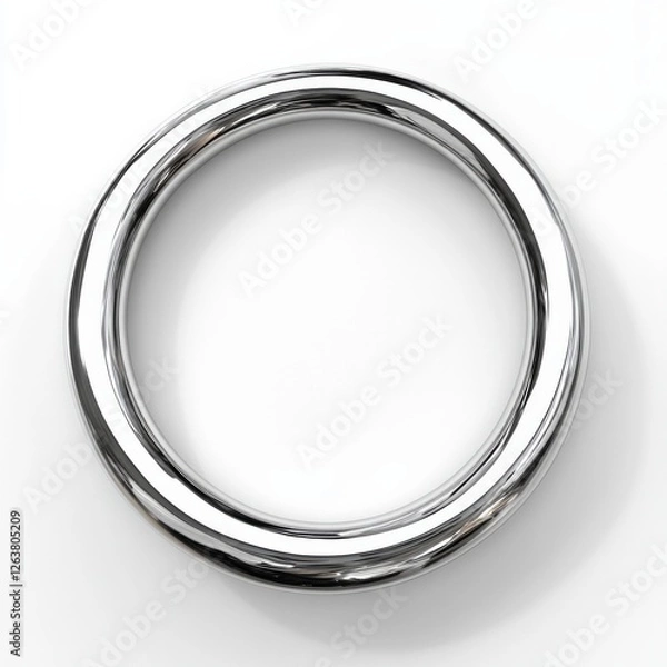 Fototapeta Circular chrome ring on white background reflecting light minimalistic design