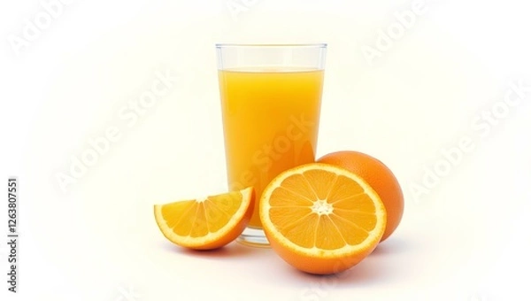Obraz Fresh Orange Juice with Whole and Sliced Oranges