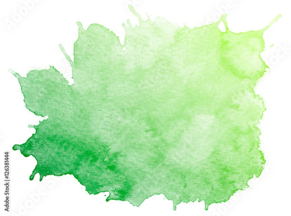 Obraz Streszczenie zielona akwarela na białym tle. To jest akwarela rozchlapać. Jest rysowane ręcznie.