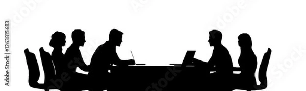 Fototapeta Silhouette of business meeting around conference table, highlighting collaborative discussion. png, cut out,.isolated. Add your own background,