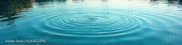 Fototapeta Calm lake surface with circular waves on clear water, circular waves, water, lake