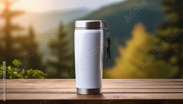Fototapeta 取っ手付きトラベルタンブラーモックアップ | アウトドア・キャンプ向け