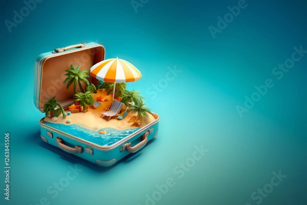 Fototapeta Summer beach vacation in a suitcase cute concept