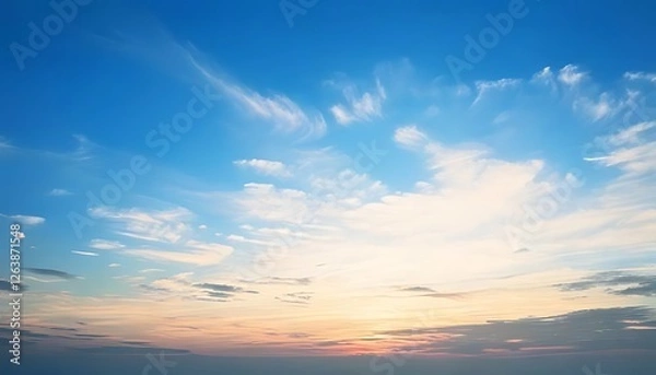 Fototapeta Beautiful sunset sky with clouds, colors blend to create a peaceful atmosphere.