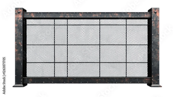 Fototapeta Industrial Metal Barrier with Steel Frame and Mesh Design