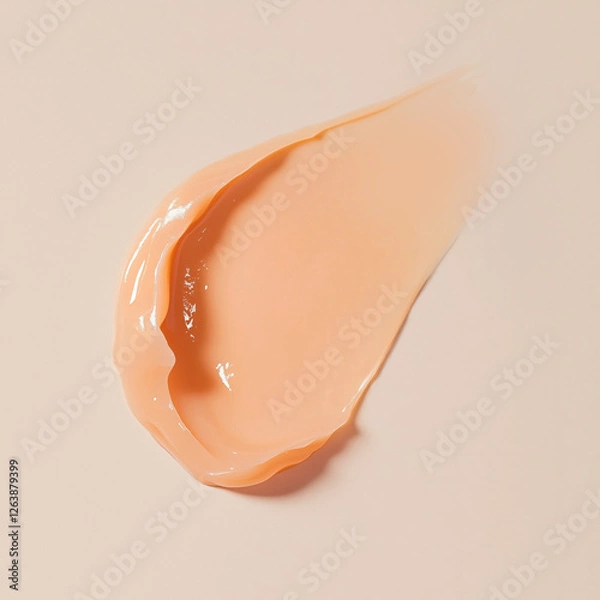 Fototapeta Peach or orange cream, moisturizer, hair mask or body butter with a smooth, creamy texture on a soft beige background.