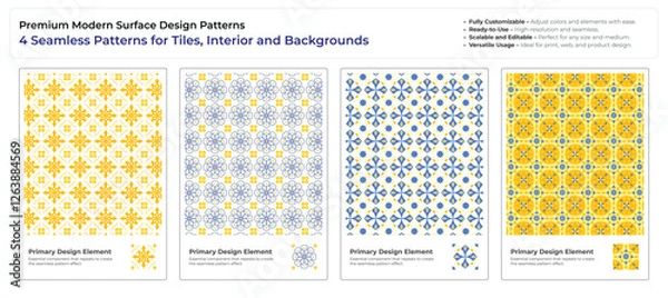 Obraz Minimalist Seamless Tile Patterns - Elegant Geometric & Ornamental Textures