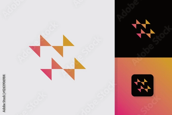 Fototapeta n letter with negative space logo design vector template