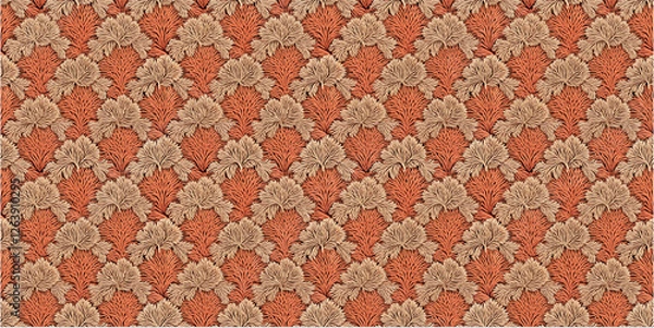 Obraz Seamless pattern of stylized coral illustrations in shades of orange and beige, closely packed together.