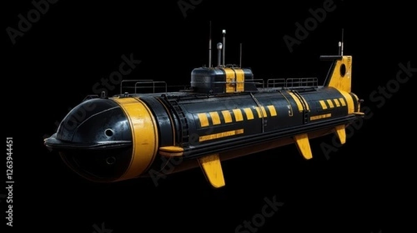 Fototapeta A futuristic cargo submarine concept for undersea industrial transport on a sleek black background