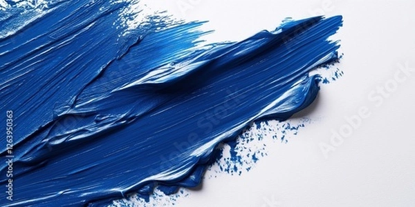 Fototapeta Vibrant, deep blue brushstrokes dance diagonally across a pristine white canvas, crafting an exquisite textured pattern with rich depth and intrigue