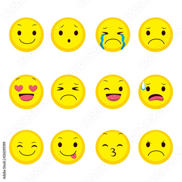 Fototapeta Cute emoji collection of twelve different expression