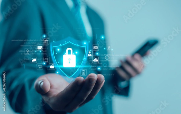 Fototapeta Cyber ​​Security Key Internet Online Password Privacy Concept Data Security from Crime Show Cyber ​​Security Technology and Data Protection on the Internet
