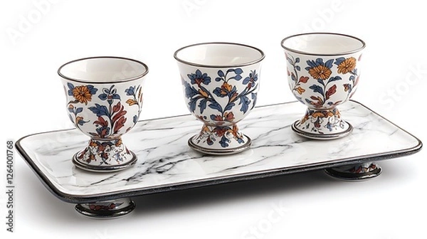 Obraz Decorative ceramic cups on marble tray