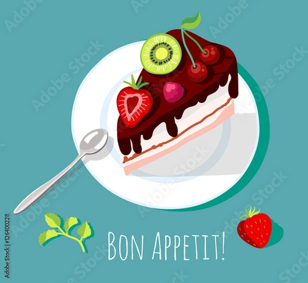 Obraz Cake on blue background