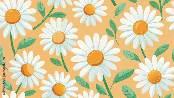 Fototapeta A seamless pattern of cute daisies, flowers background