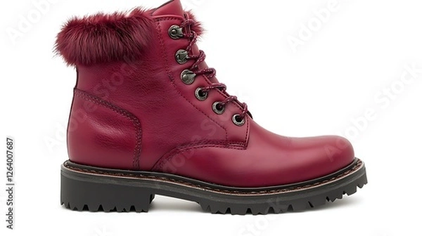 Obraz Red leather winter boots on white background
