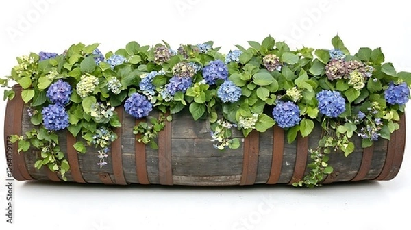 Obraz Planted Wooden Barrel with Hydrangeas