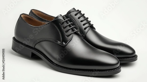 Fototapeta Elegant black leather dress shoes displayed on a neutral background, perfect for formal occasions