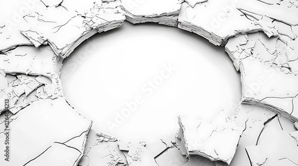 Obraz Abstract cracked white surface, blank center, for design mockup