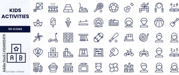 Obraz An array of icons illustrating diverse kids' activities, featuring playful designs in a minimalist style.