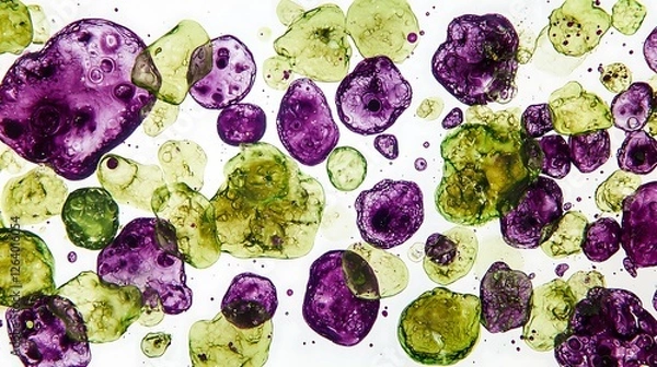 Obraz Abstract colorful liquid blobs, vibrant colors, microscopic view, scientific study, possible use as a background or scientific display