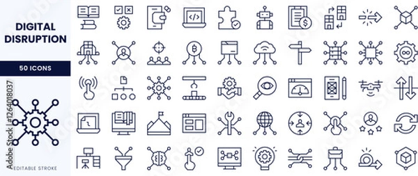 Obraz A comprehensive set of line icons representing digital disruption and technological advancement.