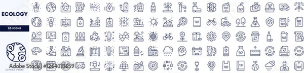 Obraz A collection of ecology-themed line icons representing environmental themes, sustainability, and nature.