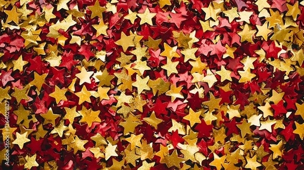 Obraz Red and Gold Confetti Stars Background