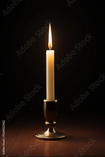 Fototapeta there is a lit candle sitting on a table in the dark