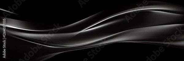 Obraz Abstract background featuring flowing black and silver waves in panoramic style