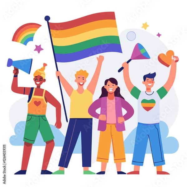 Fototapeta The local LGBTQ community gathers to celebrate pride month, showcasing vibrant flags and engaging in joyful activities, promoting unity and acceptance among participants