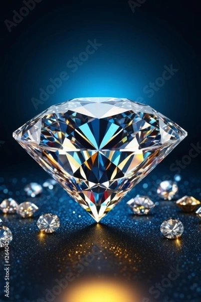 Fototapeta a close up of a diamond surrounded by diamonds on a blue background