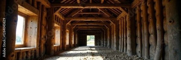 Fototapeta Wooden beams on an ancient barn in a rural setting, farm, countryside, rustic