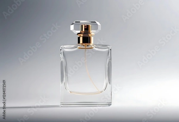 Fototapeta Elegant Clear Glass Perfume Bottle with Gold Accents on Gradient Background