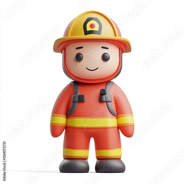 Fototapeta firefighter, 3d style imitation, cartoon icon, white background