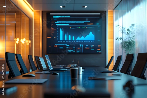 Fototapeta ビジネス会議室のデータ分析画面