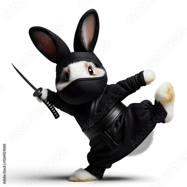 Obraz cute ninja rabbit with white background