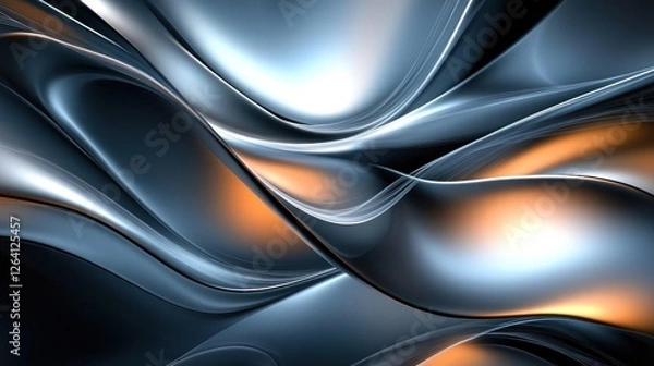 Fototapeta Abstract metallic swirls, flowing design, dark background, website header