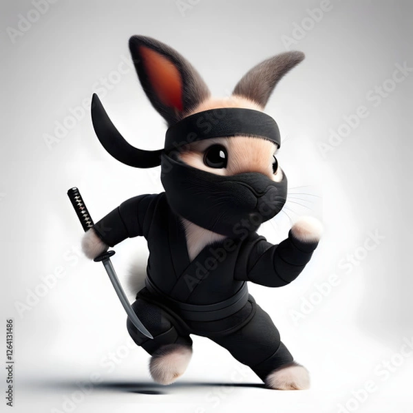 Obraz cute ninja rabbit with white background