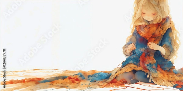 Obraz 女性。水彩画。イラスト。バナー素材。挿絵。