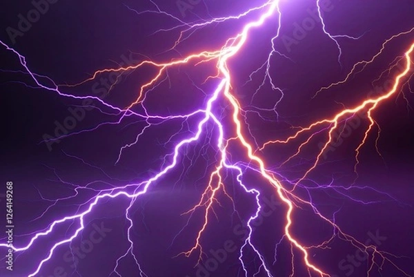 Fototapeta Dynamic Purple and Orange Lightning Graphics on Transparent Background