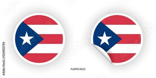 Fototapeta Puerto Rico sticker flag in circle shape and circle peeled shape on white background. Puerto Rico flag icon in circular form	
