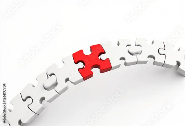 Fototapeta Connecting Red Puzzle Piece Teamwork, Solution, Unity, Bridge, Success