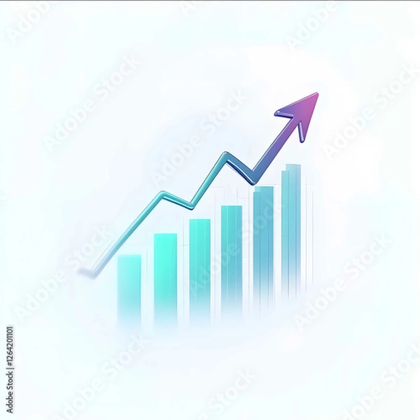 Fototapeta A financial growth chart with an upward arrow The chart shows progressively increasing bars or lines symbolizing financial growth and success The chart is clea